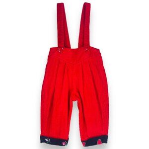 Vintage Baby Girls Red Cord Thick Waist Suspender Overalls Romper Outfit 12m